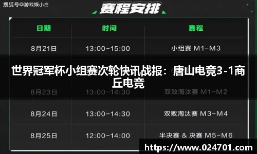 世界冠军杯小组赛次轮快讯战报：唐山电竞3-1商丘电竞